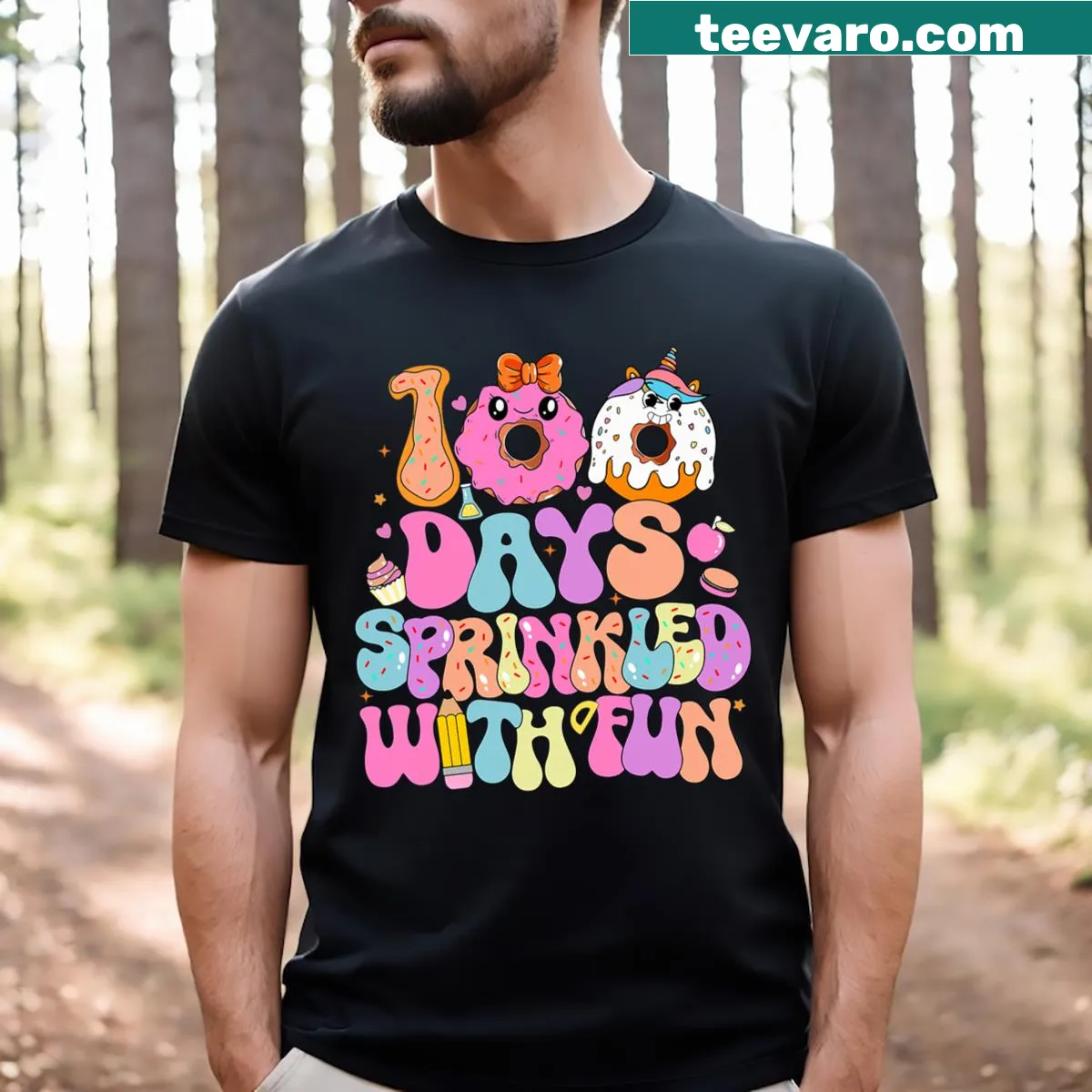 T-shirt with '100 Days Sprinkled With Fun' text for kids — on a men's t-shirt
