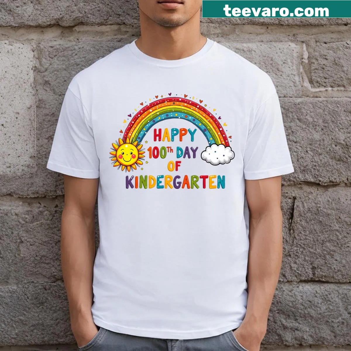 Rainbow-themed T-shirt with '100 Days Smarter' for kids — on a men's t-shirt