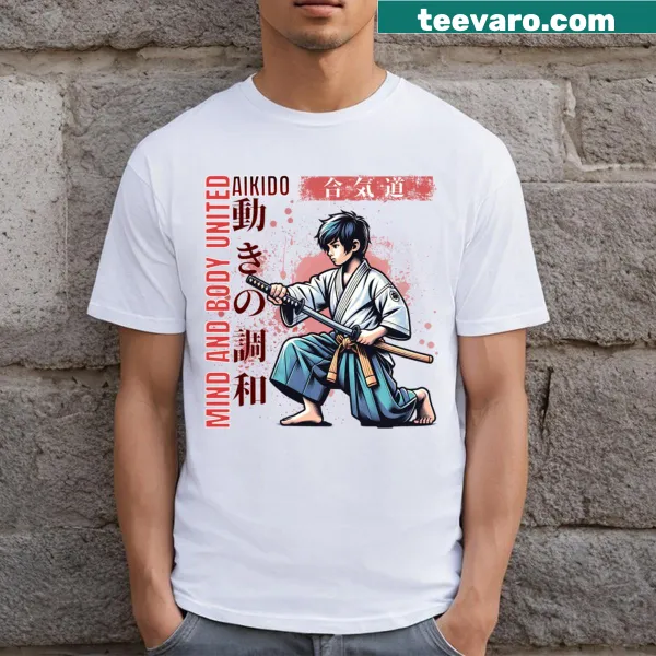 Aikido-themed t-shirt featuring a design representing mind and body unity
