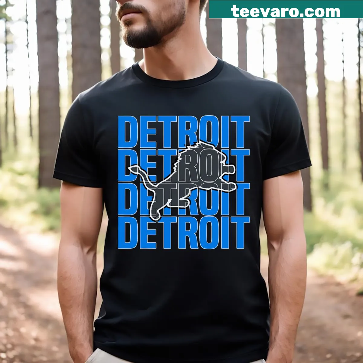 Retro lion graphic T-shirt representing Detroit spirit — on a men's t-shirt