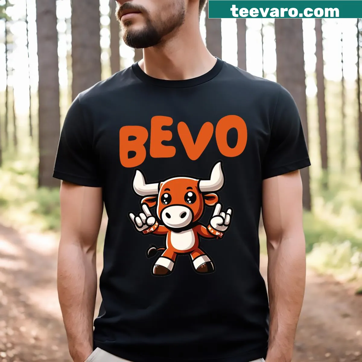 Toddler T-shirt with a funny cartoon of Bevo the longhorn bull — on a men's t-shirt