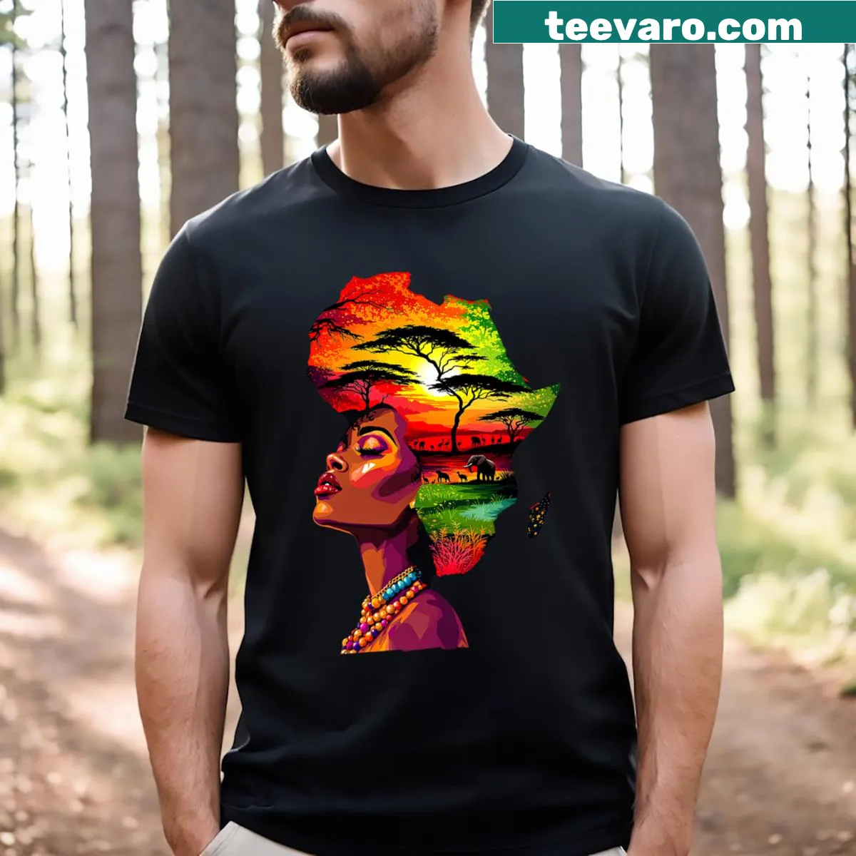 Safari animals illustration T-shirt celebrating wildlife in Africa — on a men's t-shirt