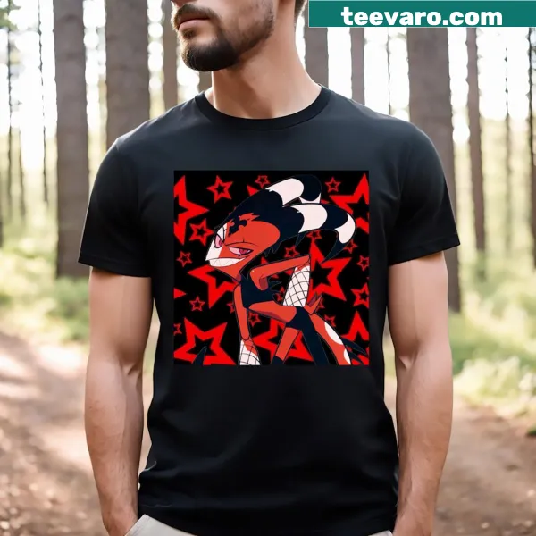 Illustration of Blitzo from Helluva Boss on a t-shirt
