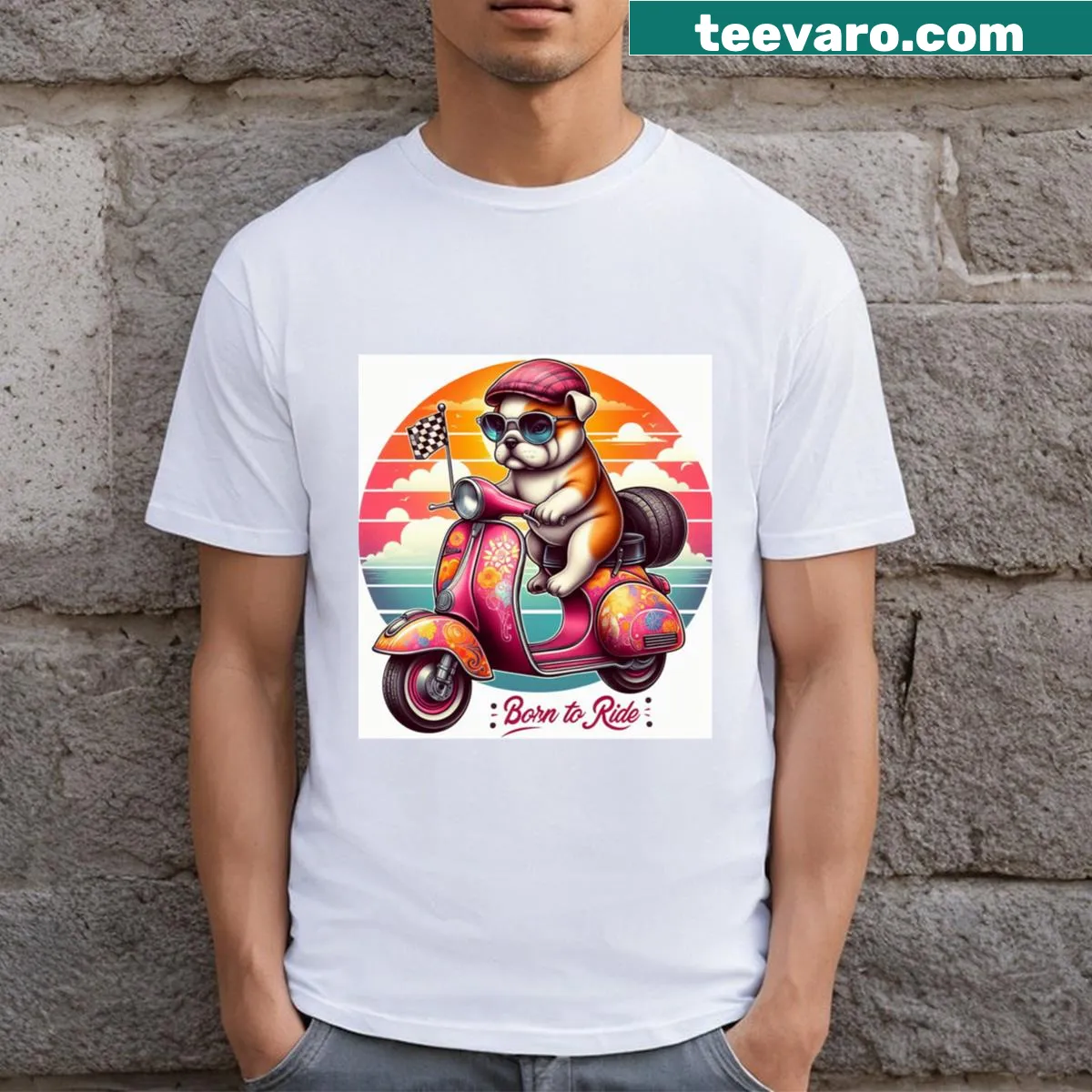 T-shirt with bold 'Born To Ride' typography design — on a men's t-shirt