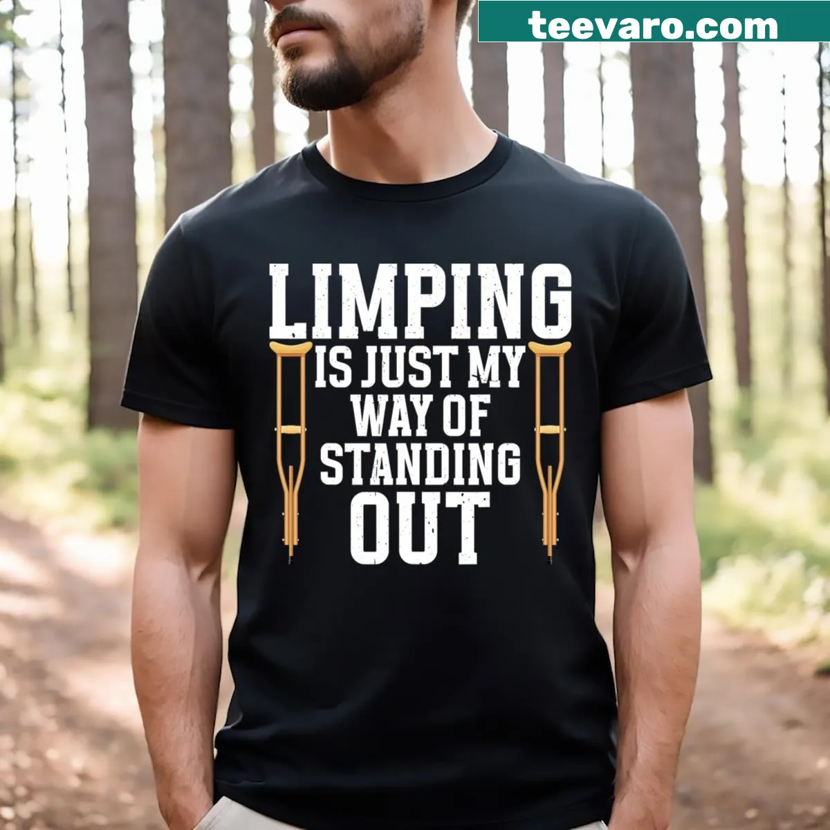 Whimsical recovery t-shirt for kids featuring broken leg design — on a men's t-shirt