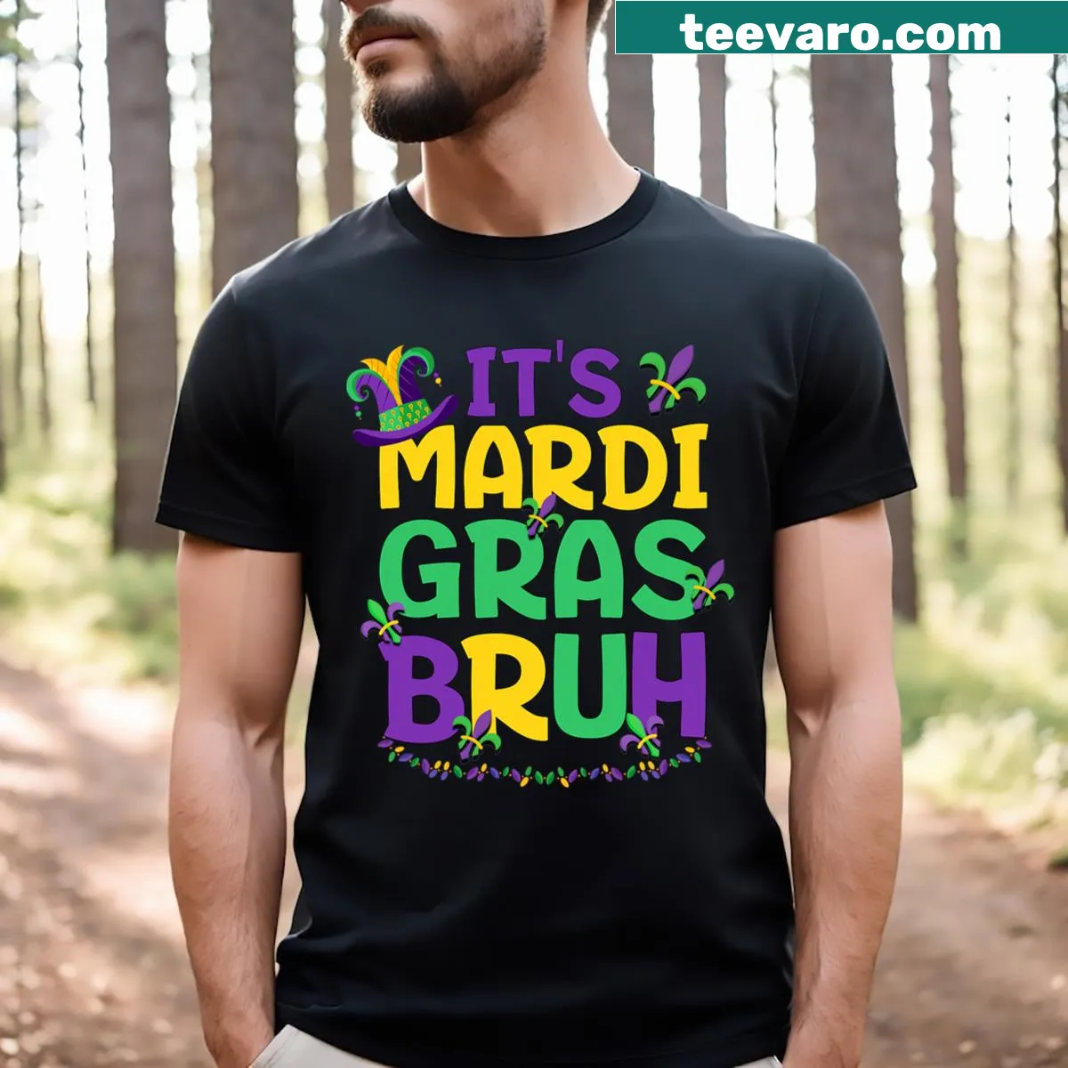 Kids' Mardi Gras t-shirt with festive graphics — on a men's t-shirt