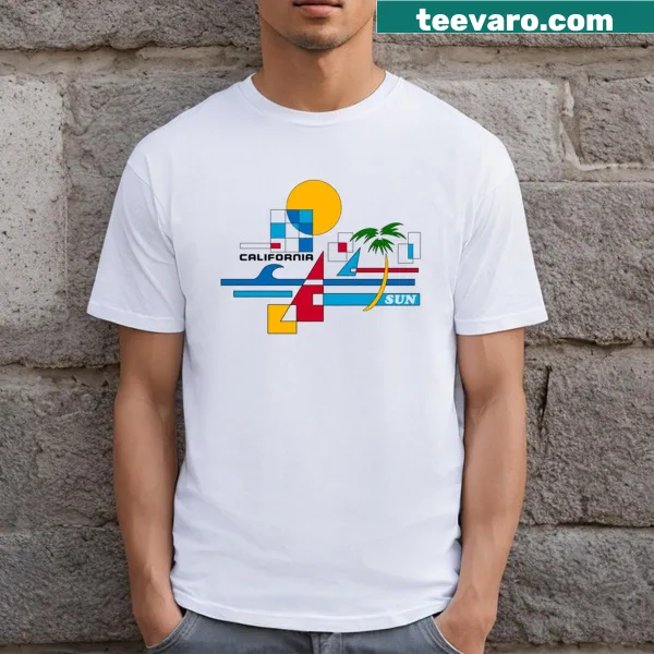 Geometric California travel-themed t-shirt design.