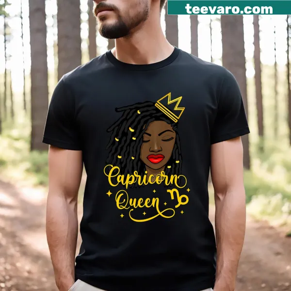Illustration of a Capricorn queen with loc'd hair on a t-shirt