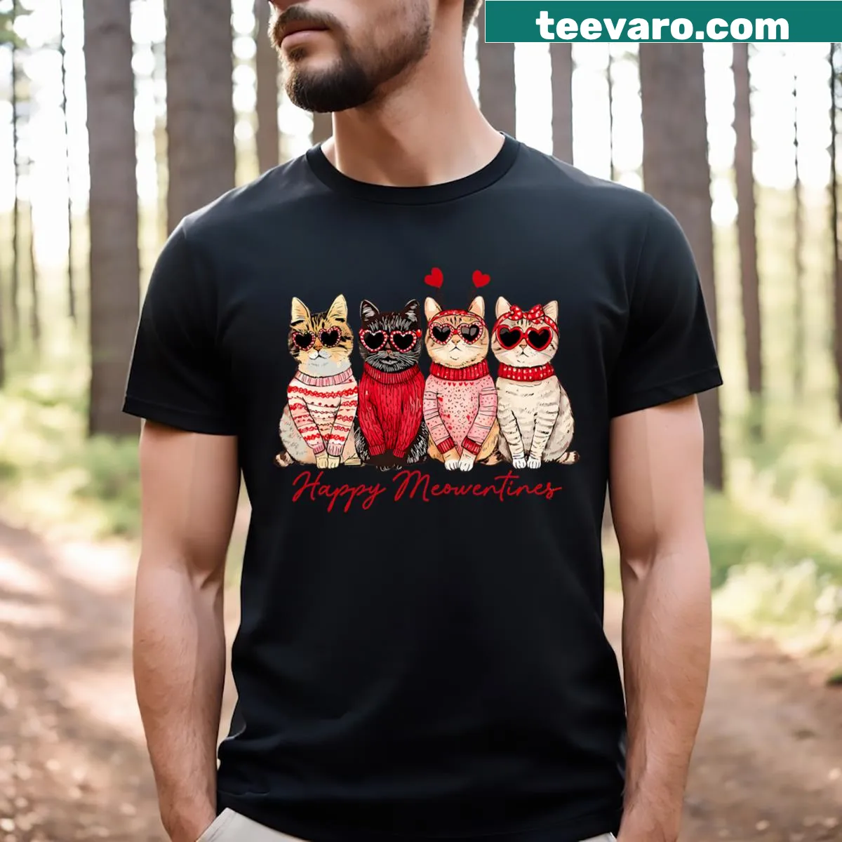 Cute kitten illustration for Valentine's Day on T-shirt. — on a men's t-shirt