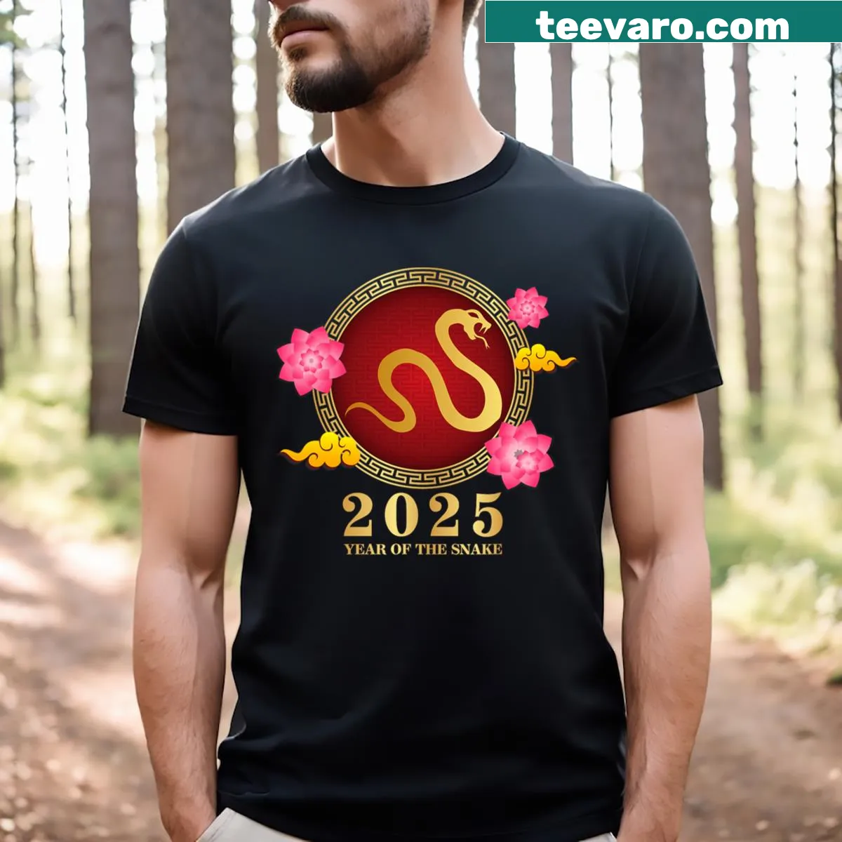 Illustrative T-shirt for Chinese New Year with a snake design — on a men's t-shirt