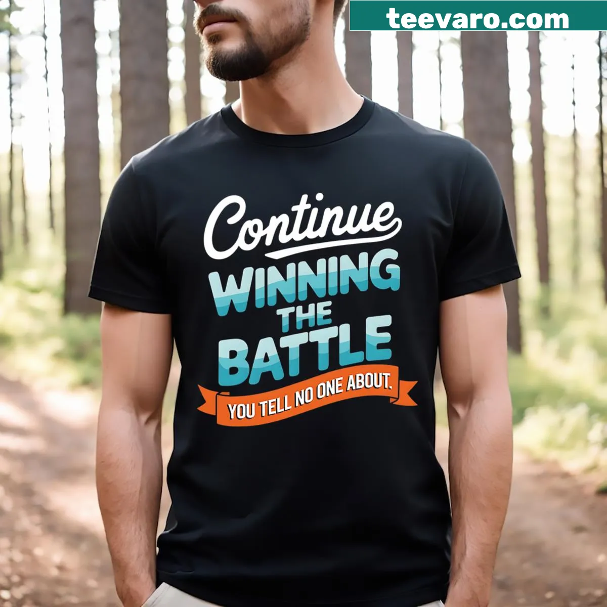 Text graphic tee about winning silent battles — on a men's t-shirt