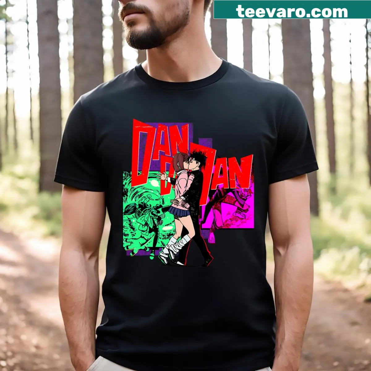 Dynamic Dandadan manga illustrations on a t-shirt for men — on a men's t-shirt