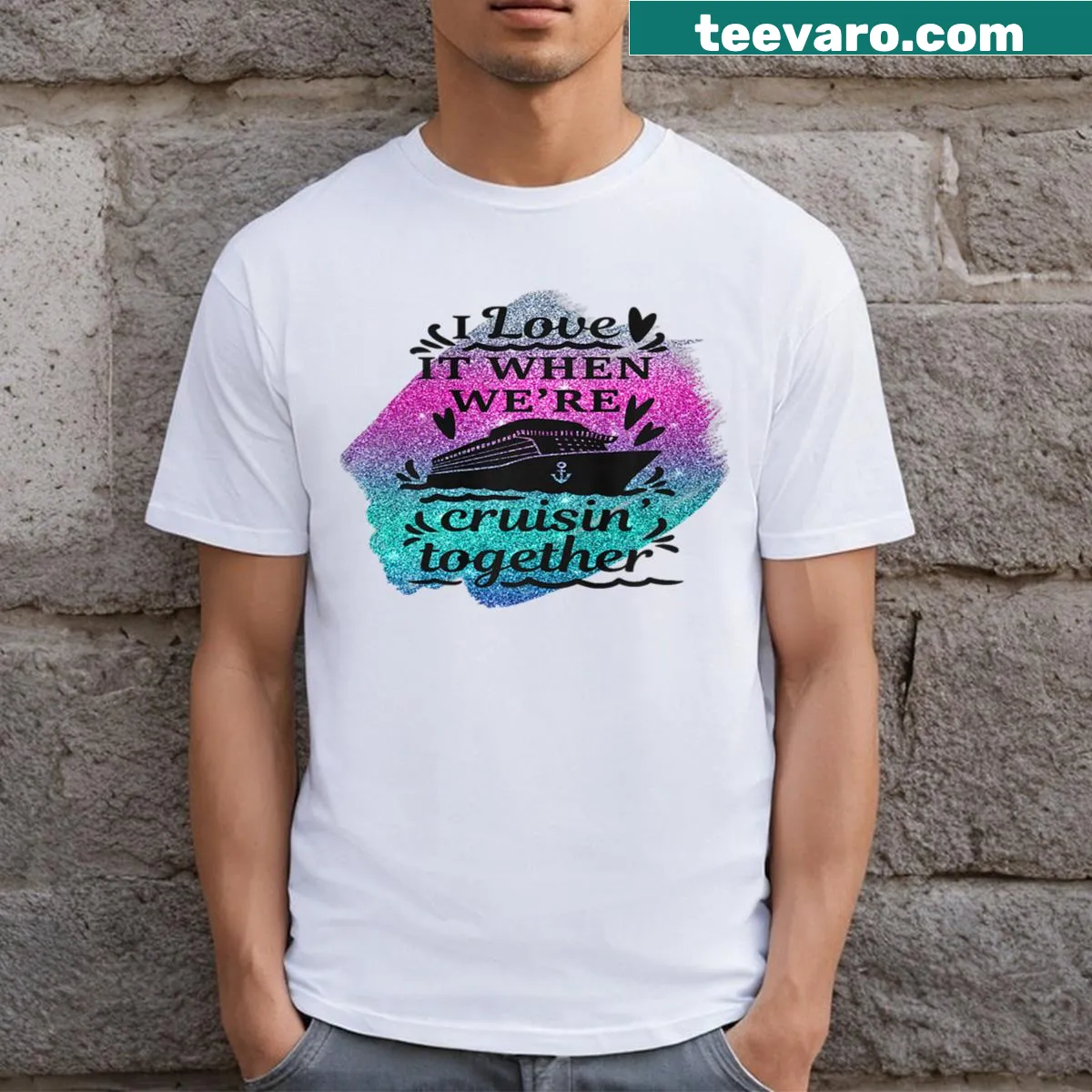 Cruise-themed illustrations on a travel tee — on a men's t-shirt