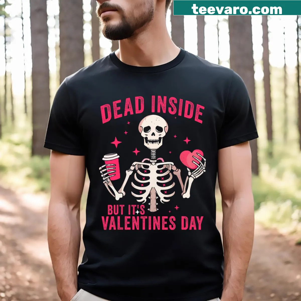 Funny skeleton graphic Valentine's Day shirt with humorous text — on a men's t-shirt