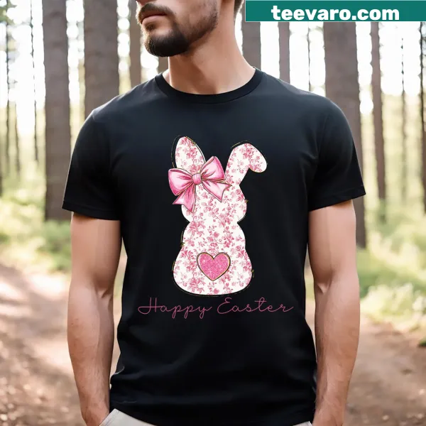 Watercolor bunny with pink floral designs on Easter T-shirt