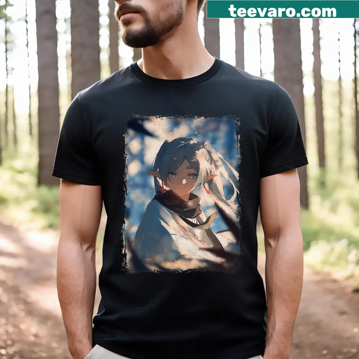 Anime and gaming-themed shirt featuring the name Frieren. — on a men's t-shirt