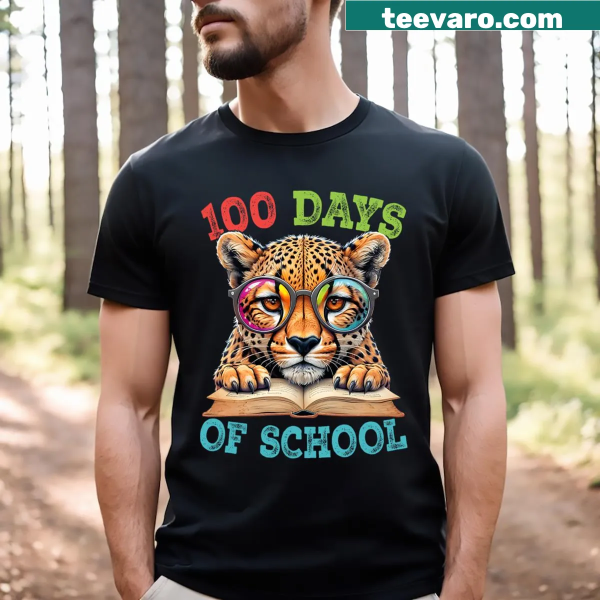T-shirt for the 100th Day of School with a funny cheetah graphic — on a men's t-shirt