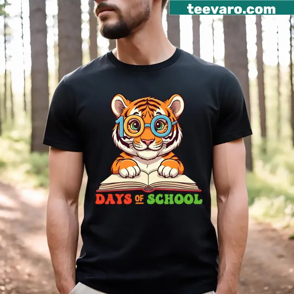 Retro tiger graphic for 100th day of school T-shirt.