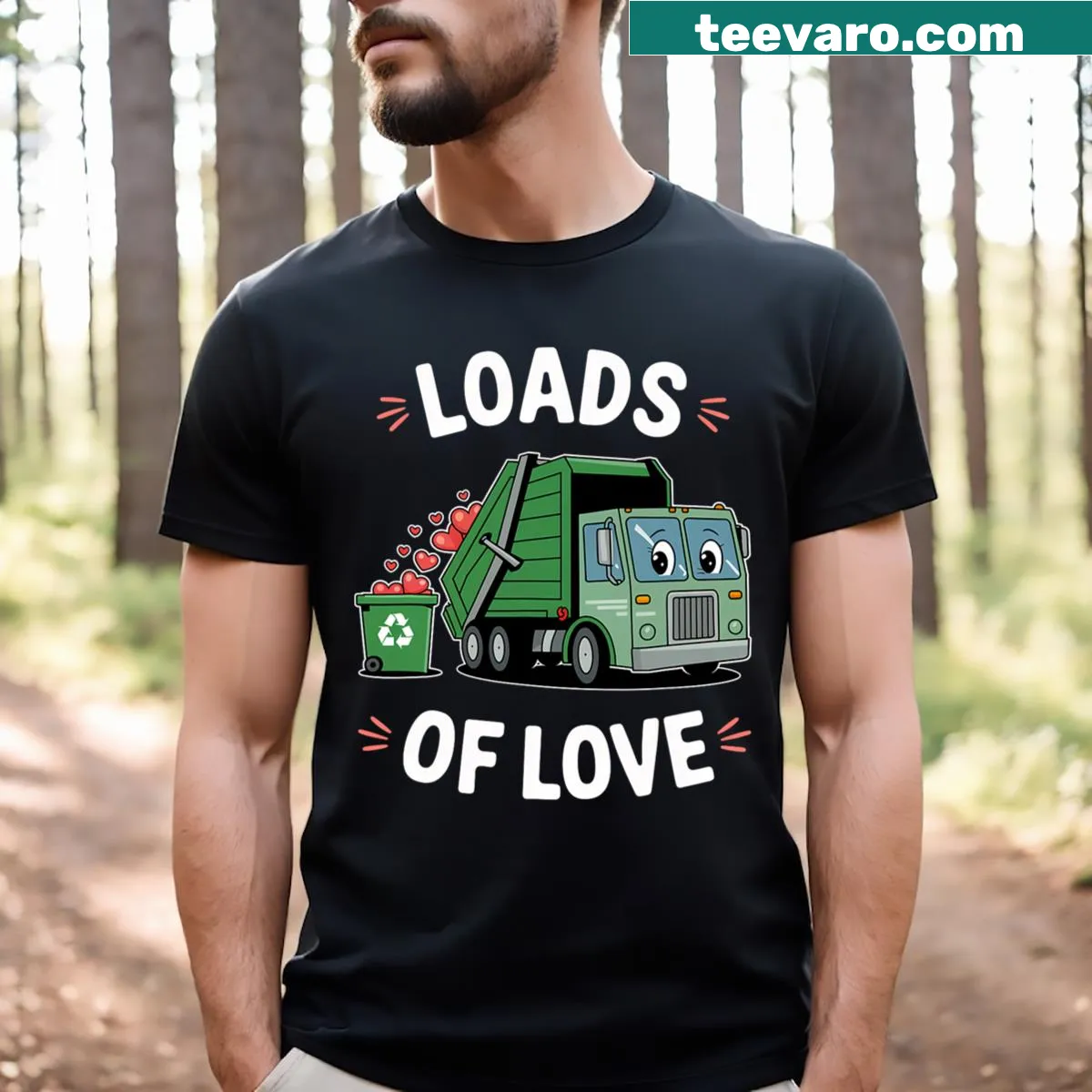 Kids' Valentine's T-shirt with a garbage truck graphic — on a men's t-shirt
