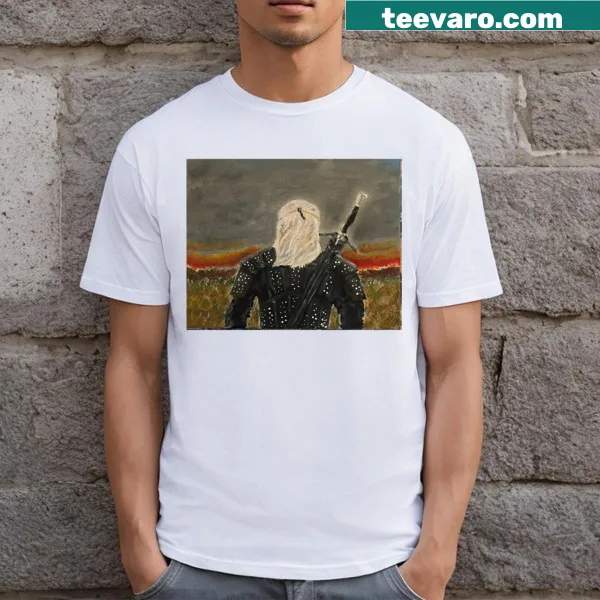 Illustrated Geralt character T-shirt for fantasy fans