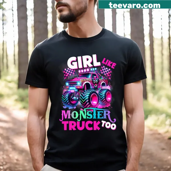 Cute T-shirt featuring a pink monster truck designed for girls