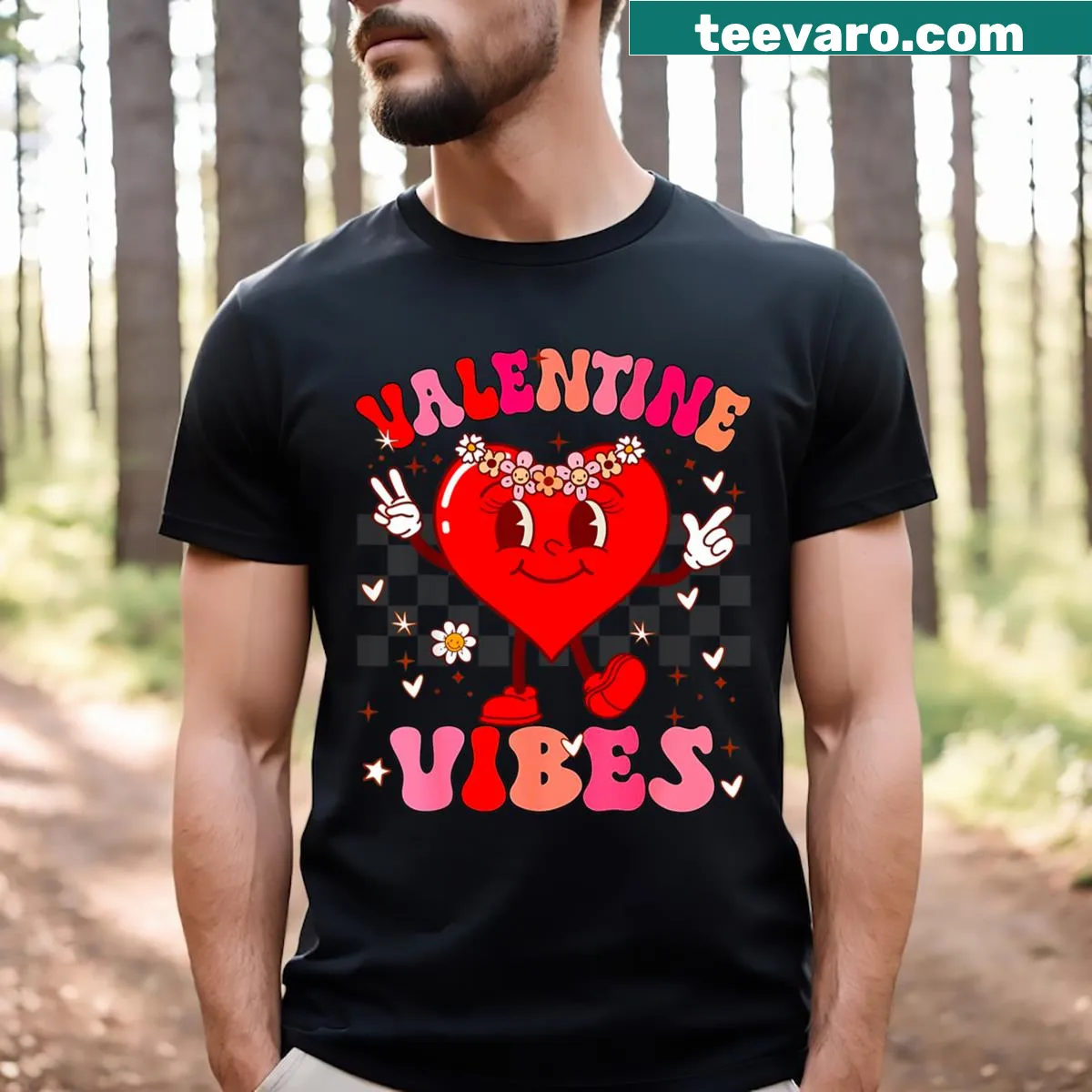 Groovy checkered Valentine-themed T-shirt for girls — on a men's t-shirt
