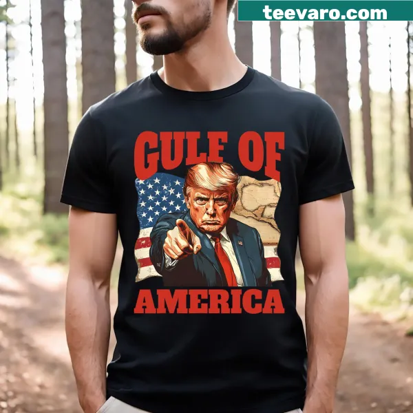 American flag illustration over Gulf of Mexico on T-shirt.