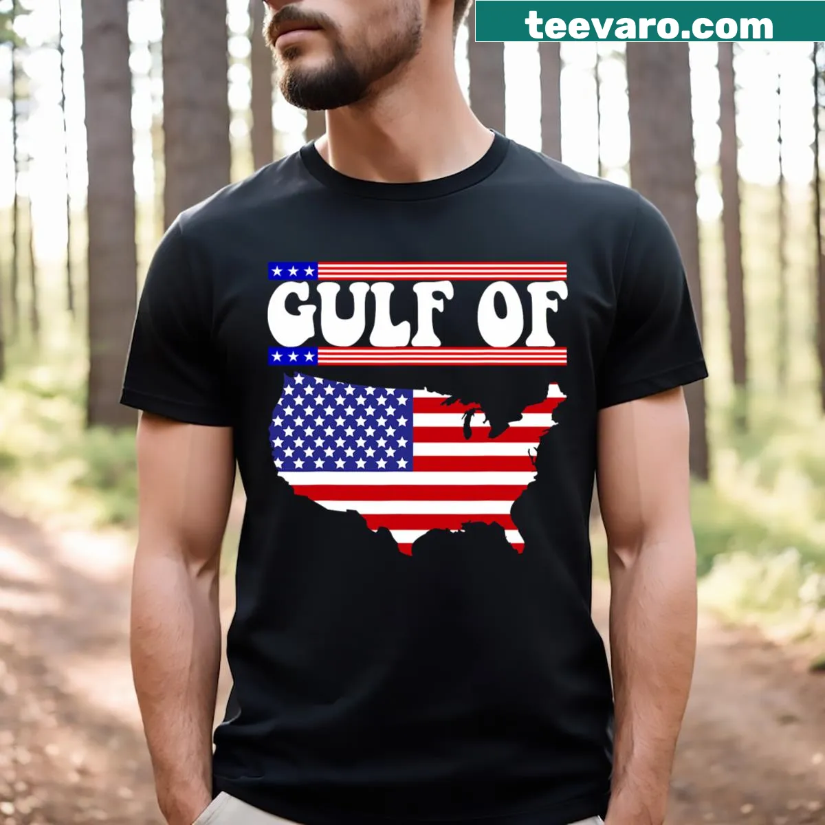 Groovy Gulf and Trump flag graphic on T-shirt — on a men's t-shirt