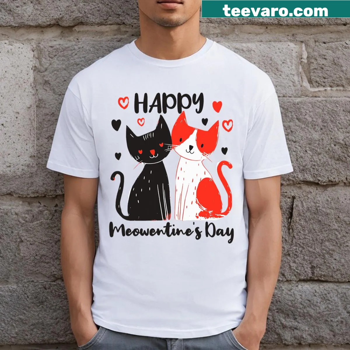 Funny cat-themed Valentine's Day T-shirt for girls — on a men's t-shirt