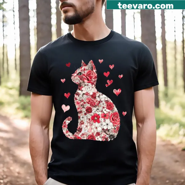 Charming cat-themed T-shirt for girls celebrating Meowentine's Day