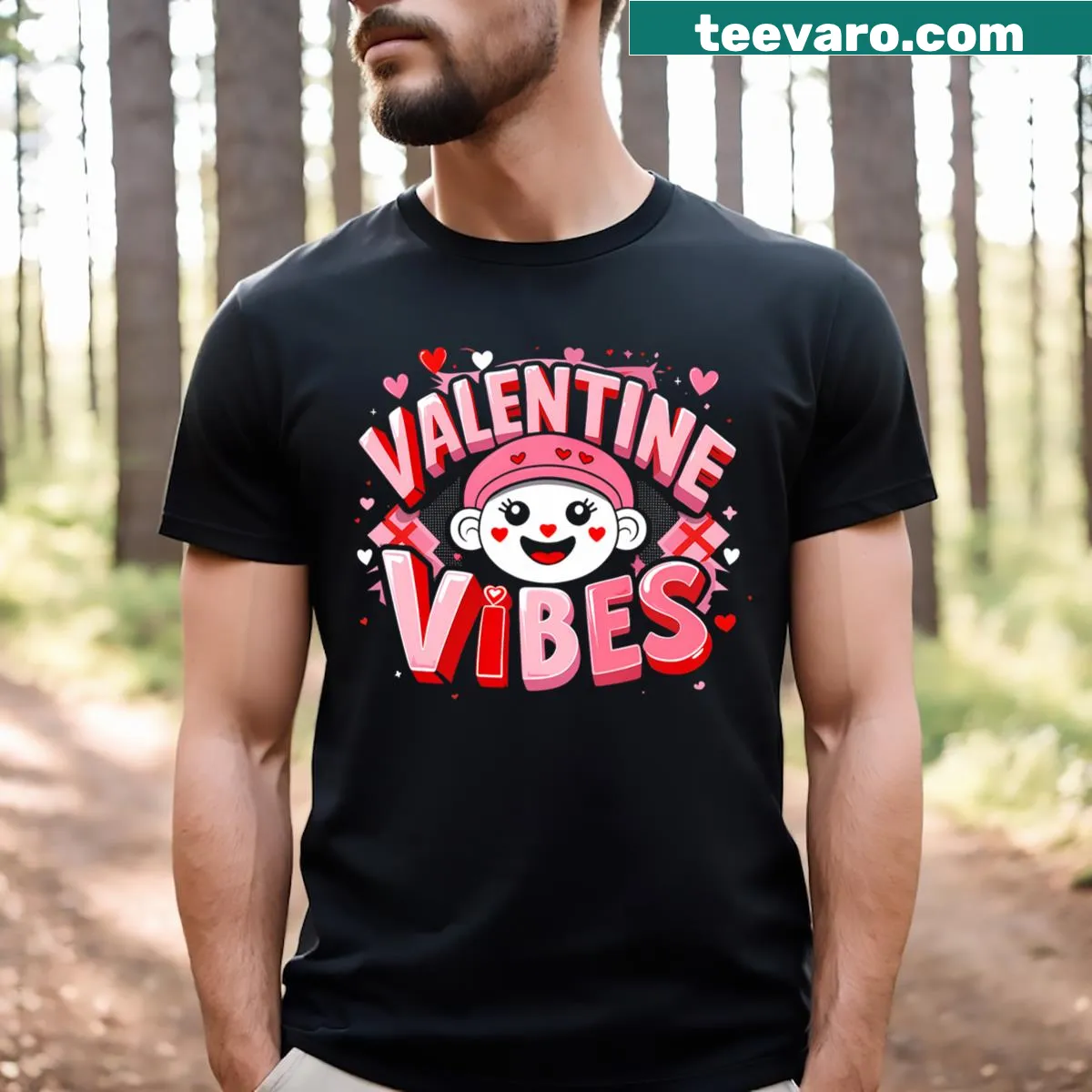 Retro checkered T-shirt with heart design for Valentine's Day. — on a men's t-shirt