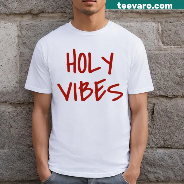 Typography tee with the phrase 'Holy Vibes' prominently displayed