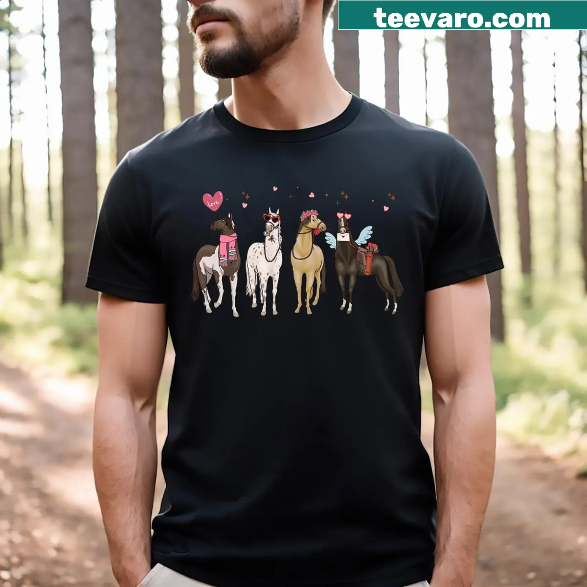 Cute Valentine's Day horse graphic tee for kids and teens — on a men's t-shirt