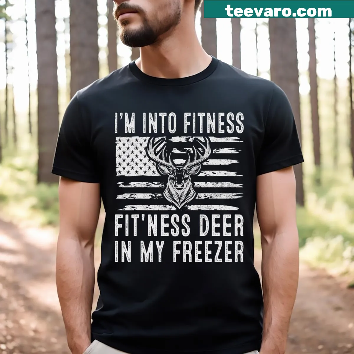 Funny hunting and fitness graphic t-shirt for men and kids — on a men's t-shirt