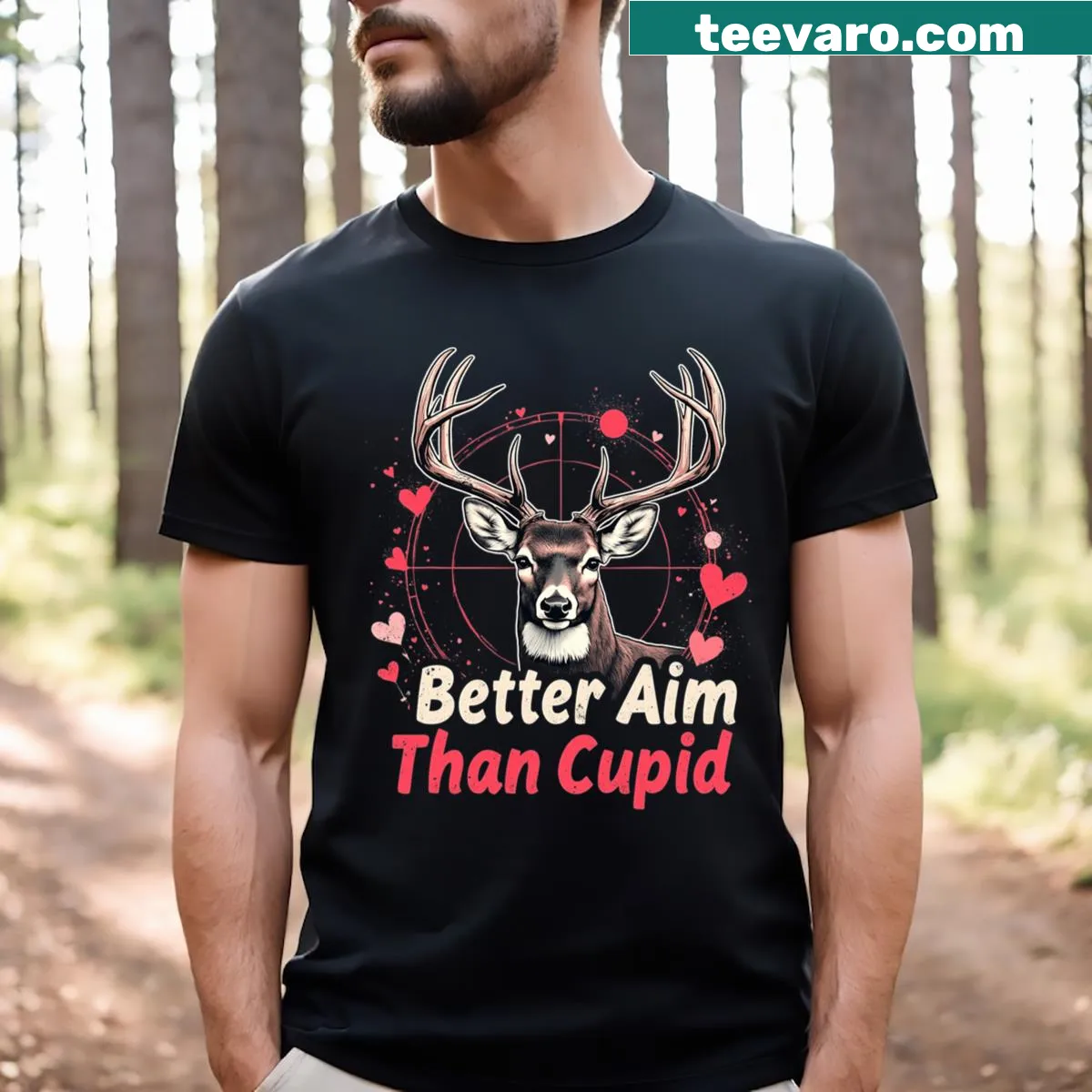 Cute Valentine's deer hunting graphic tee for boys — on a men's t-shirt