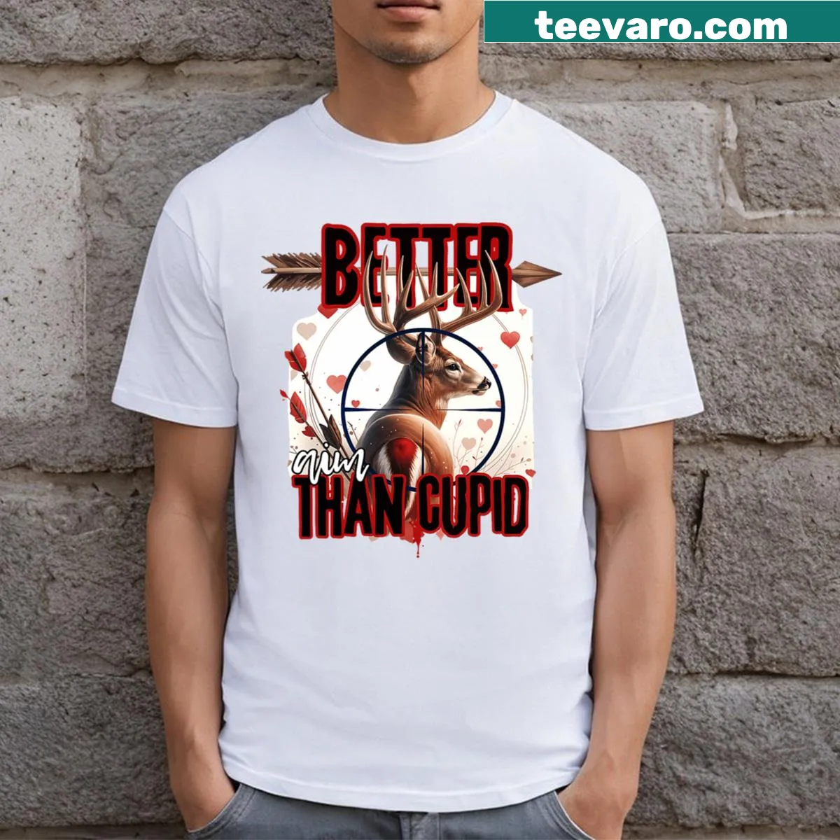 Funny Valentine's deer hunting graphic tee for men and boys — on a men's t-shirt