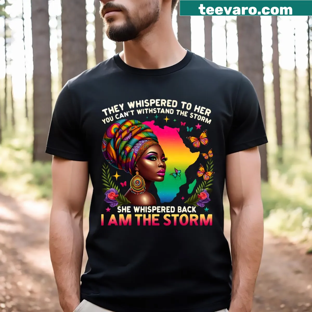 Inspirational T-shirt with bold text: I Am The Storm — on a men's t-shirt