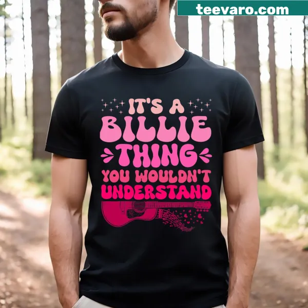 Playful typography T-shirt for Billie fans, perfect for kids.