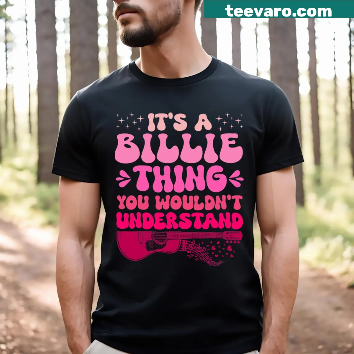 Playful typography T-shirt for Billie fans, perfect for kids. — on a men's t-shirt