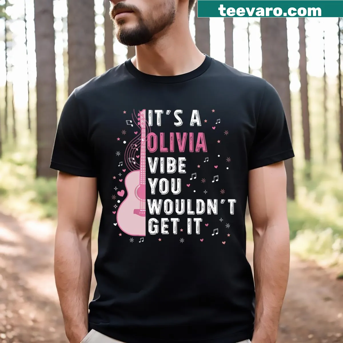 Fun T-shirt with the phrase It's A Olivia Vibe — on a men's t-shirt