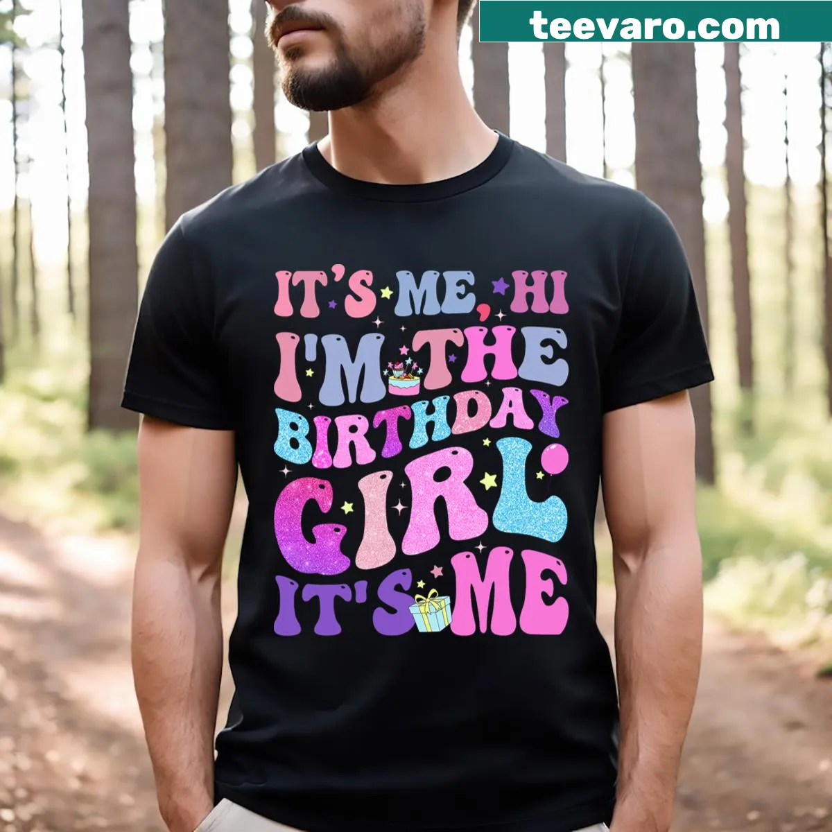 Birthday-themed T-shirt with cheerful text for the birthday girl — on a men's t-shirt