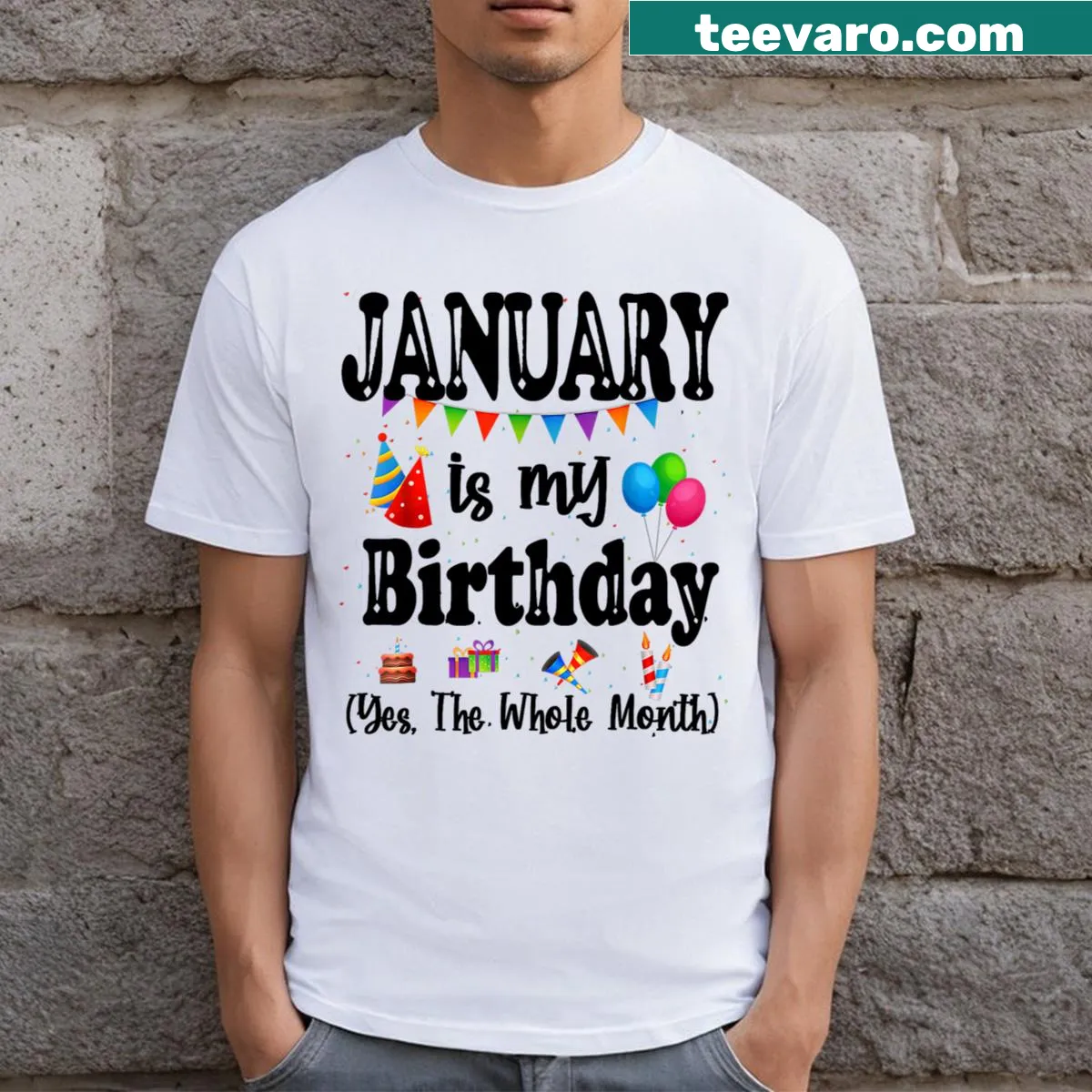 Birthday T-shirt stating January Is My Birthday — on a men's t-shirt