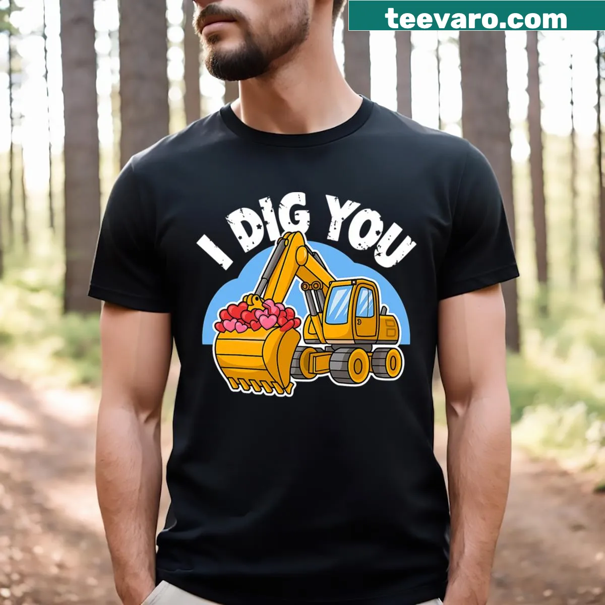 Cute excavator design for Valentine's Day on a T-shirt — on a men's t-shirt
