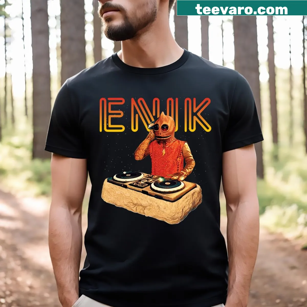 Dj Enik graphic T-shirt referencing Land Of The Lost — on a men's t-shirt