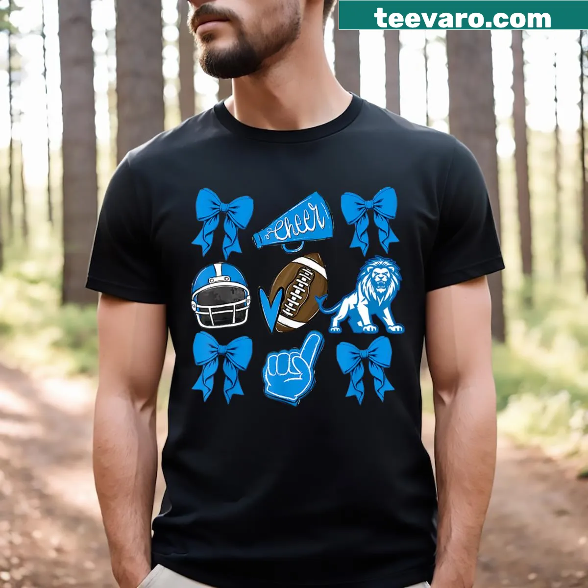 Illustration of a lion with a bow for football fans — on a men's t-shirt