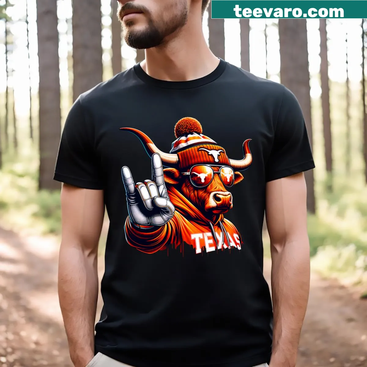 Friendly longhorn bull graphic on kids' T-shirt for Texas enthusiasts — on a men's t-shirt