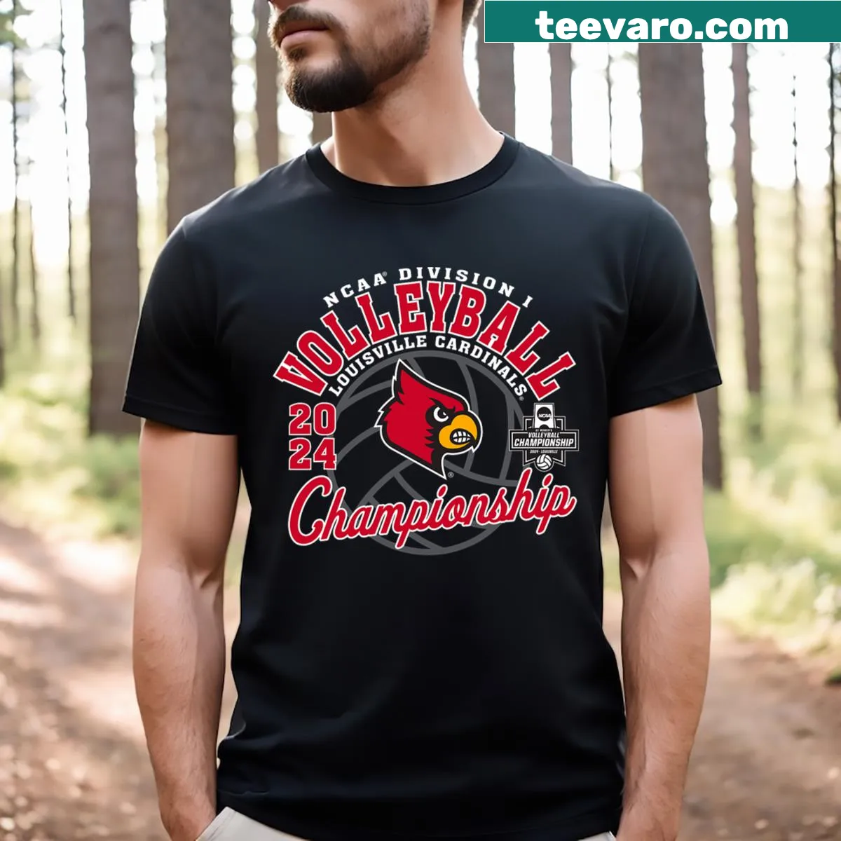 Louisville Cardinals volleyball championship graphic T-shirt — on a men's t-shirt