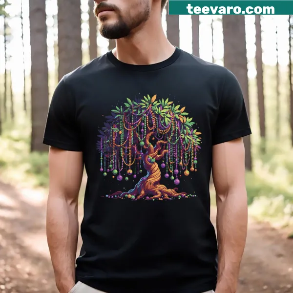 Fat Tuesday bead tree t-shirt for men and kids celebrating Mardi Gras