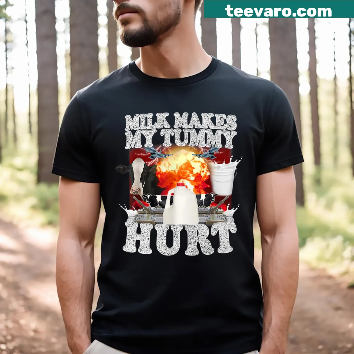 Funny meme graphic about milk on T-shirt — on a men's t-shirt