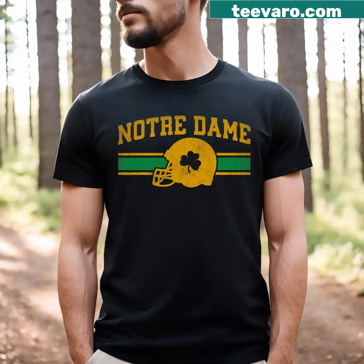 Classic Notre Dame souvenir T-shirt with nostalgic imagery — on a men's t-shirt